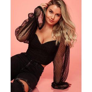 *Sold Out* Honey Gigi Mesh Dot Blouse in Black